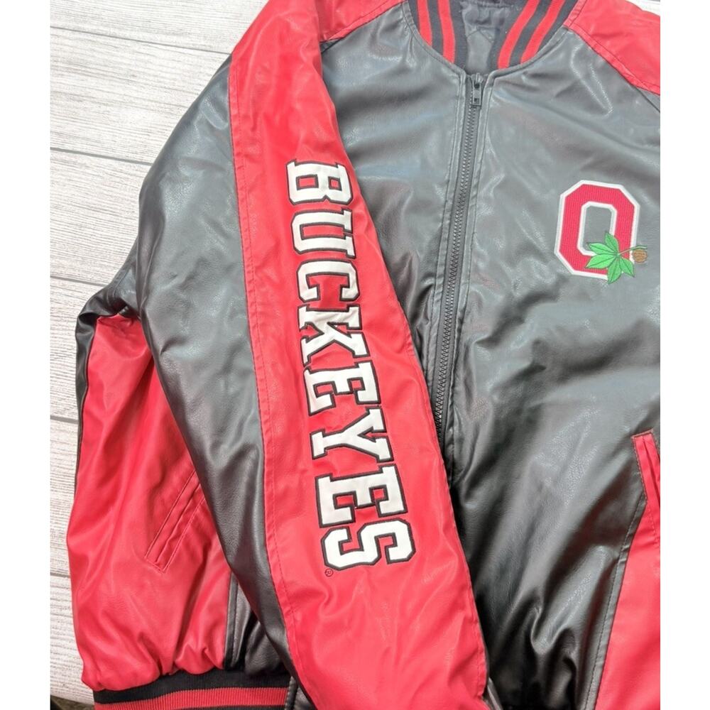 Ohio State Buckeyes Mens Vintage Steve & Barry Faux Leather Bomber Jacket Size M - Picture 2 of 10